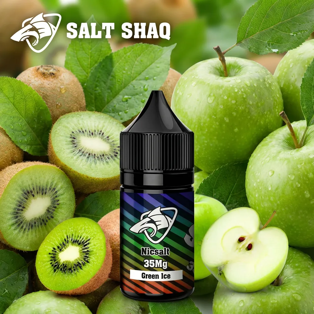 SALT SHAQ 彩鯊系列綠冰口味，奇異果與青蘋果風味 30ml 煙油包裝