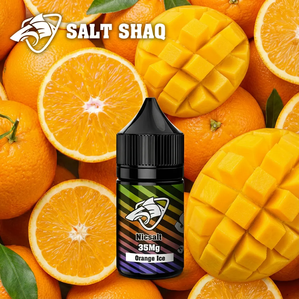SALT SHAQ 彩鯊系列橙冰口味，橘子與芒果風味 30ml 煙油包裝