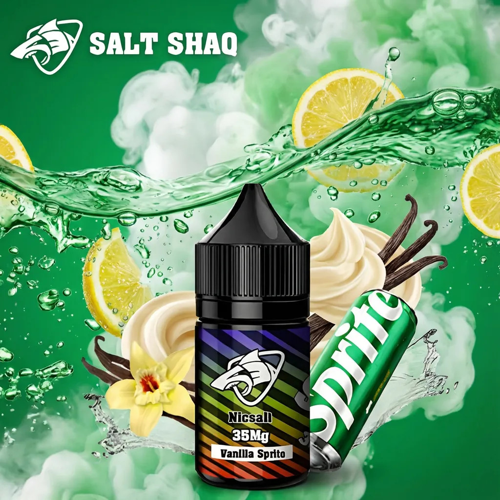 SALT SHAQ 彩鯊系列香草雪碧口味，檸檬汽水與香草風味 30ml 煙油包裝