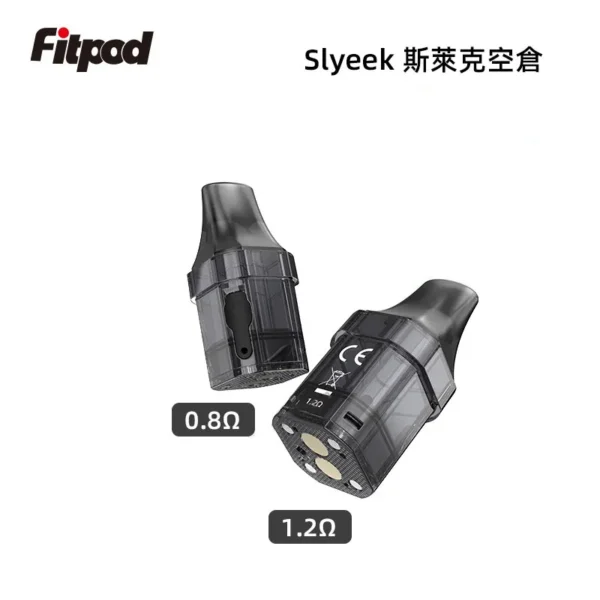 Fitpod 斯萊克 Slyeek 原廠替換空煙彈實拍主圖，展示兩個高品質 transparent PCTG 斯萊克空倉。完美相容斯萊克一代 Omario、二代 INVC 與三代 Fitpod X 主機设备。支援 0.8歐姆與 1.2歐姆雙電阻阻值，具備優質頂部注油防漏設計，經濟環保的可填充 VAPE 替換耗材 3 顆裝推薦。