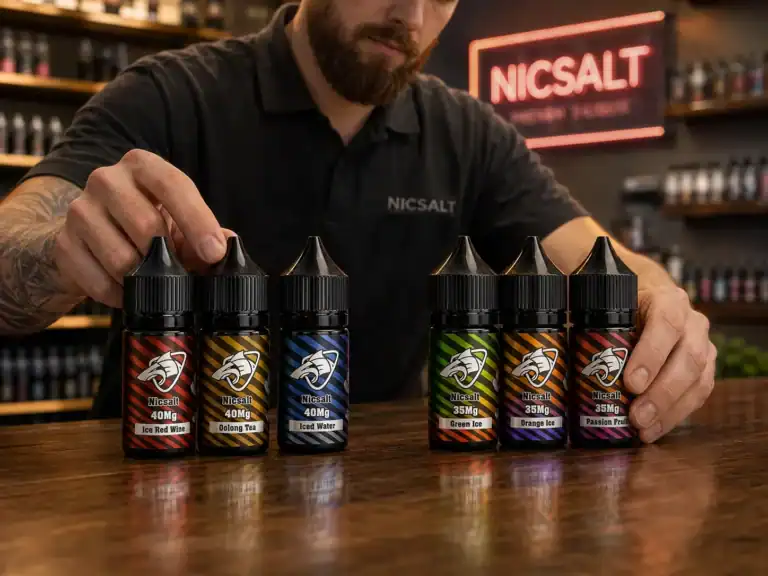 SALT SHAQ 鯊克煙油 6 入組並排展示，對比經典 40mg 與彩鯊 35mg 口味差異